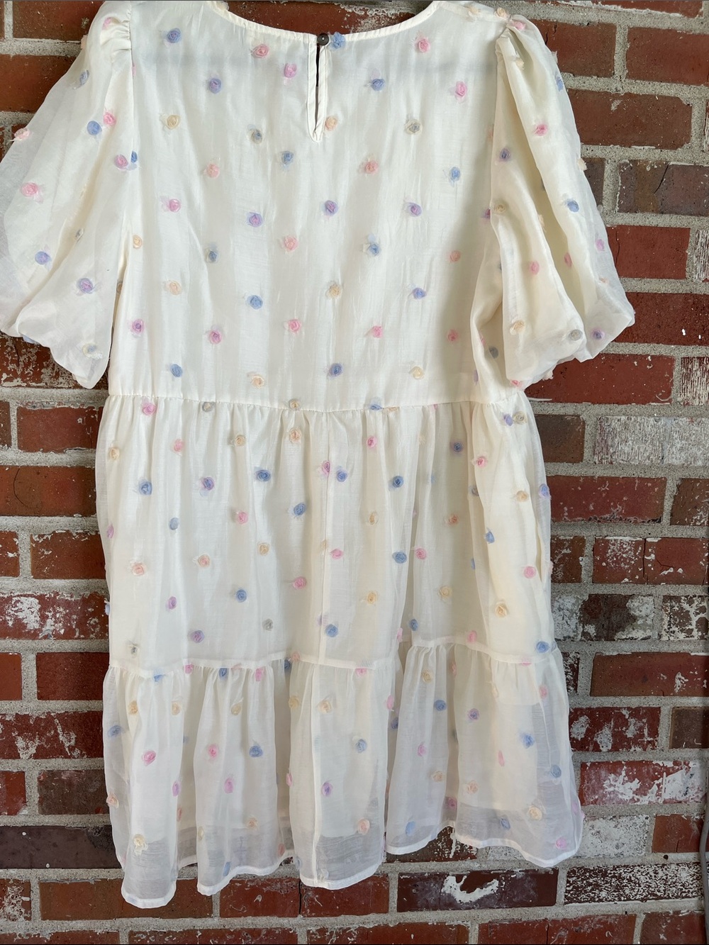 entro Cream Tiered Mini Dress with Pastel Polka Dots - Picture 5 of 12